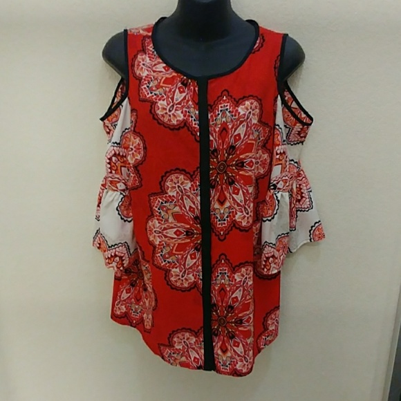 Chico's Printed Cold Shoulder Top - Picture 2 of 8